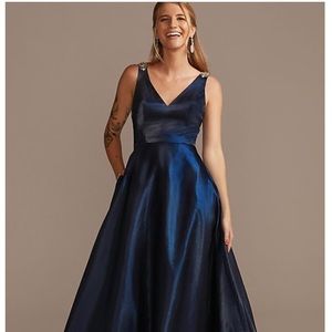 V-neck satin ball gown with crystal strap details & POCKETS - New!